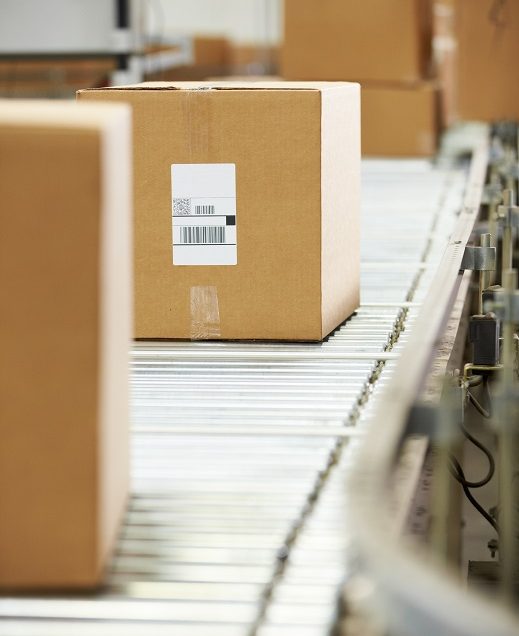 Abbildung eines Kartons auf unserer angetriebenen Rollenbahn.